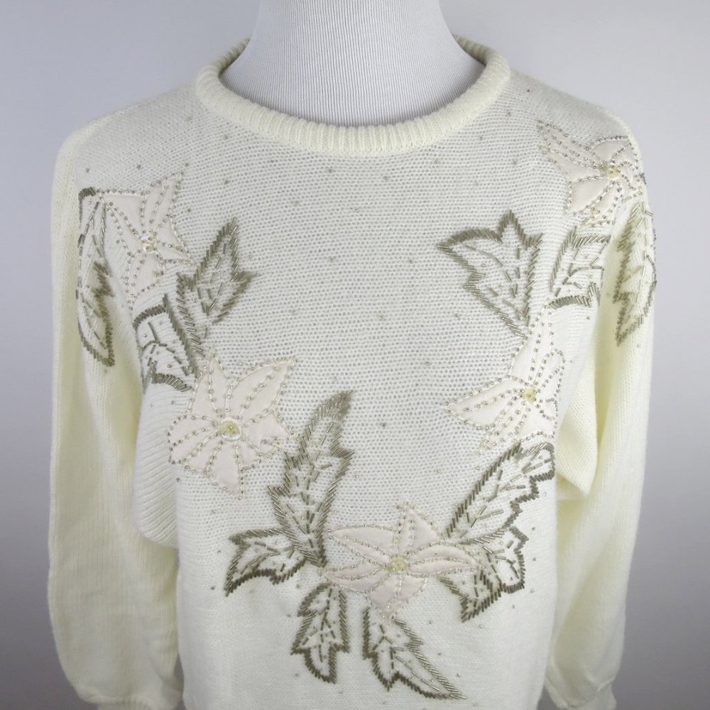 Vtg 80s Deadstock Beaded Sweater Size L - Picture 5 of 11